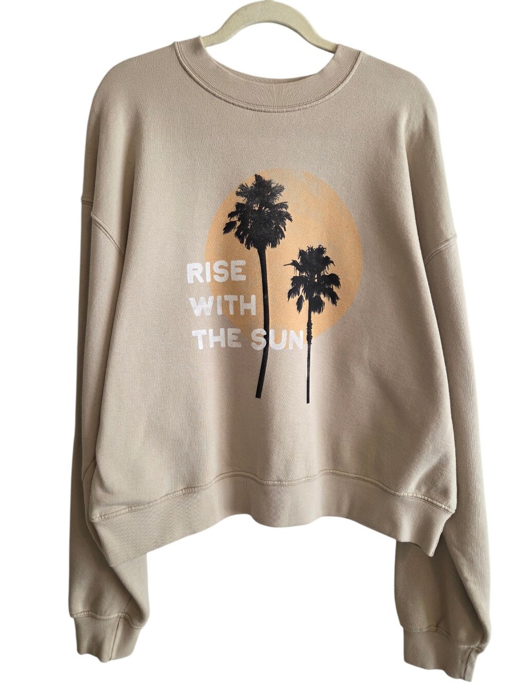 Spiritual Gangster Beige Shady Palm La Brea Crewneck Sweatshirt Sz L Beachy